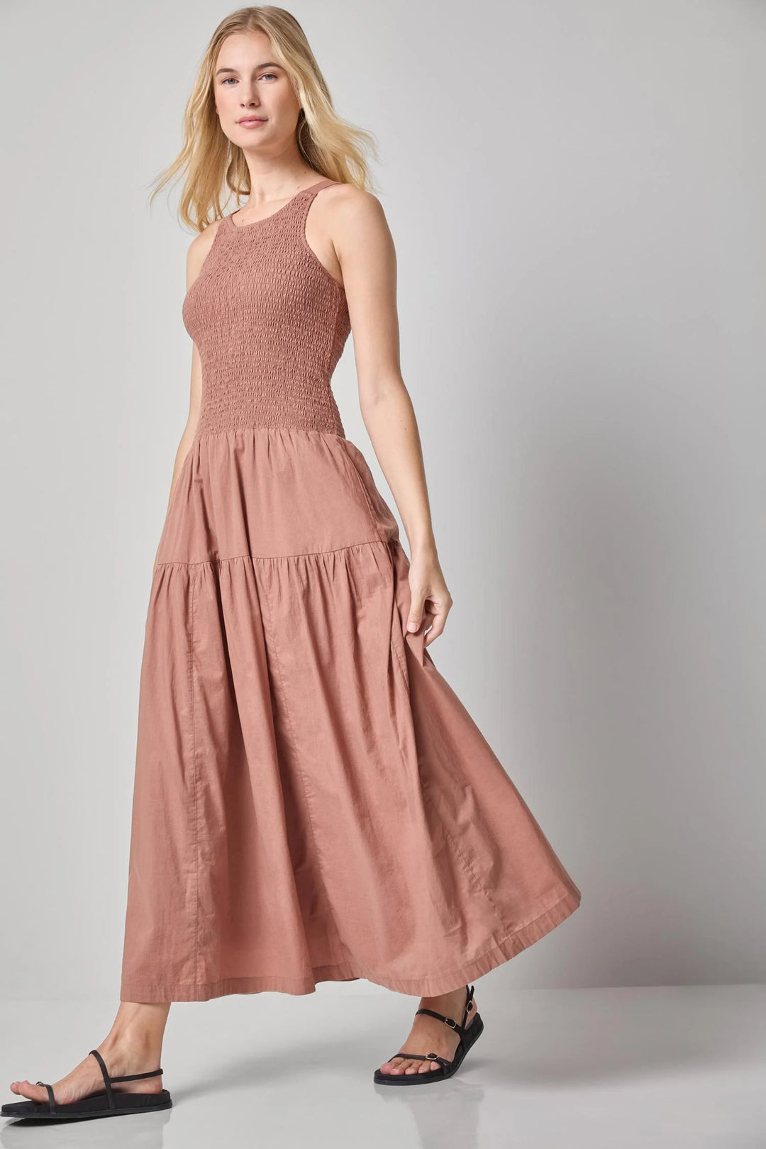 smocked bodice satin maxi dress Sincerely Fabulous Navy Blue Satin Smocked Ruffled Maxi Dress
